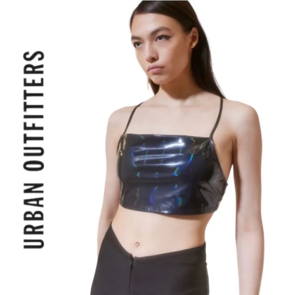 UO Urban Outfitters Knox Black Shiny Lace-Up Cami Top NEW XS